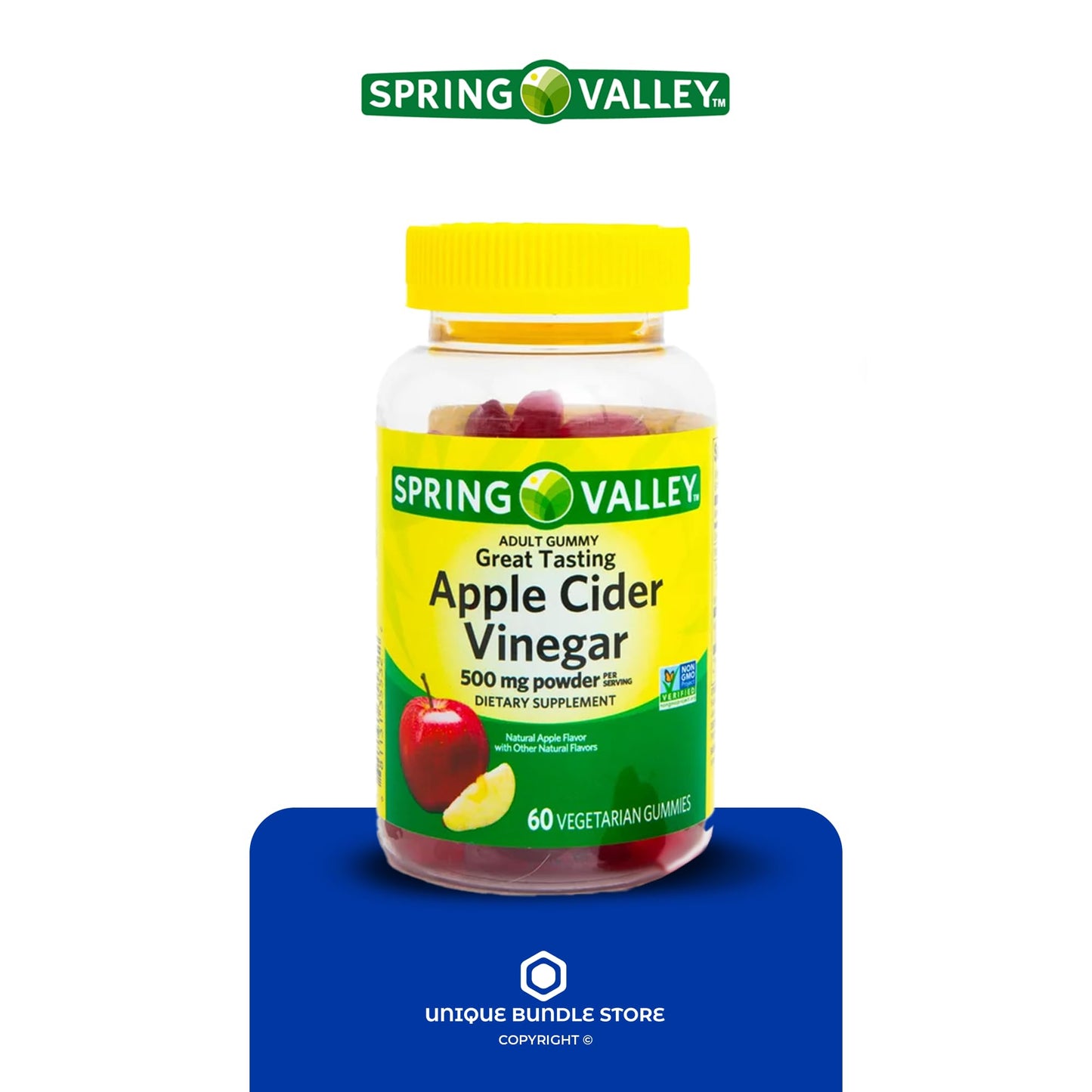 Spring Valley, Apple Cider Vinegar Gummies Non GMO Dietary Supplement, Apple Cider Vinegar 500mg Gummies, 60 Count + 7 Day Pill Organizer Included (Pack of 1)