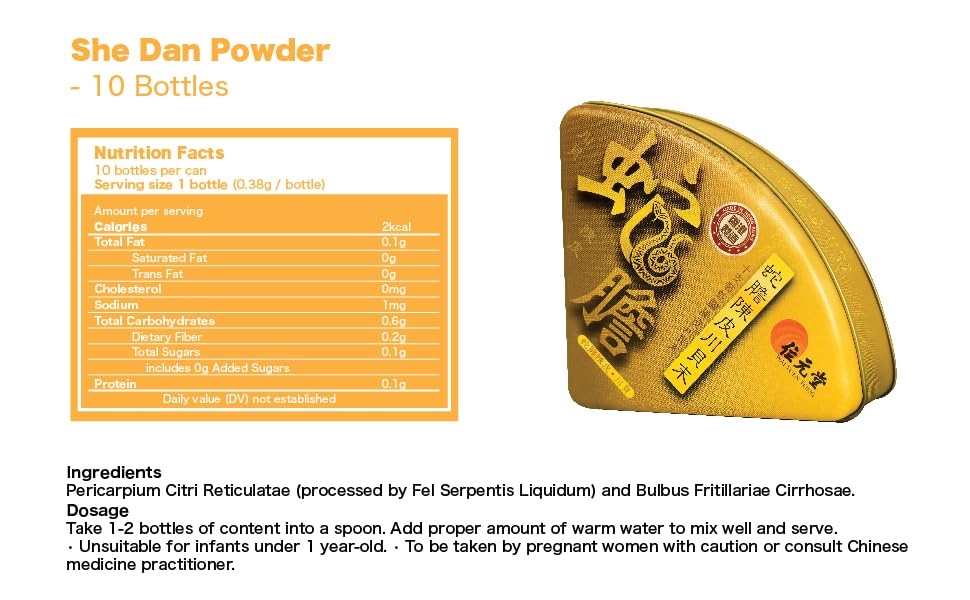 Wai Yuen Tong She Dan Powder - Chinese Herbal Formula for Throat Moisture, Heat Clearing & Detox, 10 Bottles