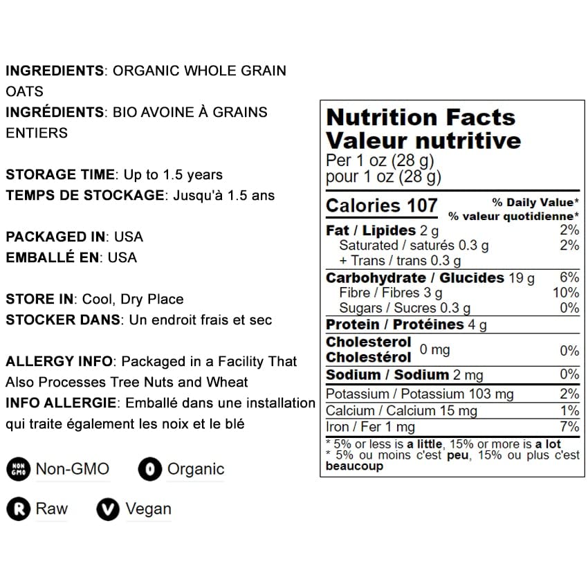 Food to Live Organic Quick Cooking Rolled Oats  NonGMO 1Minute Oatmeal 100 Whole Grain Thin Flakes Uncooked Vegan Bulk Rich in Protein Fiber Great for Breakfast Cereal Granola Baking
