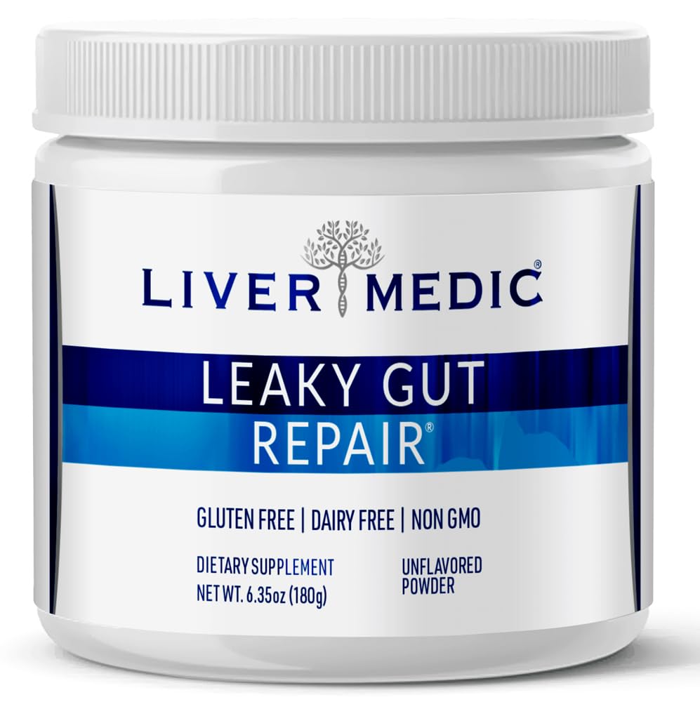 Liver Medic Leaky Gut Repair Gut Health Support: L-Glutamine, Slippery Elm for IBS, Heartburn Relief, Bloating to Soothe Stomach for Women & Men Capsules (Unflavored) 180g