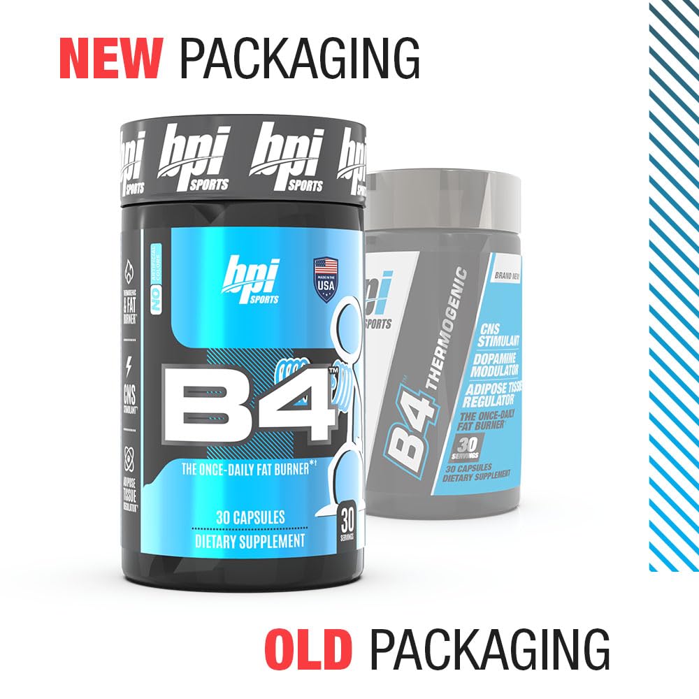BPI Sports B4 - Extra-Strength Fat Burner - Keto-Friendly - Appetite Suppressant - Caffeine, Niacin, Quercetin, Yohimbine - 30 Servings - 710mg