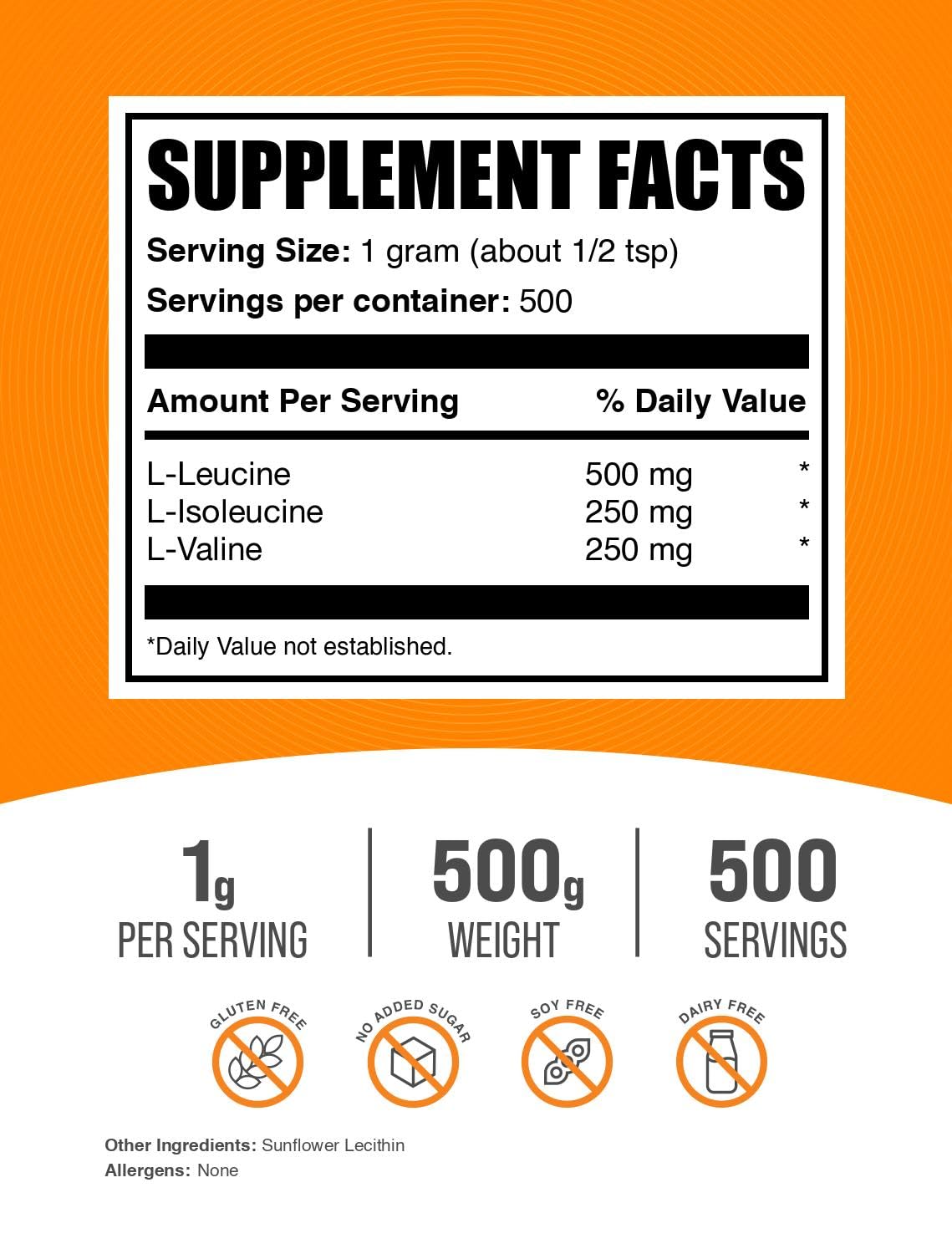 BulkSupplements.com BCAA 2:1:1 Powder - Branched Chain Amino Acids, BCAAs Amino Acids Powder - Unflavored & Gluten Free, 1g per Serving, 500g (1.1 lbs) (Pack of 1)
