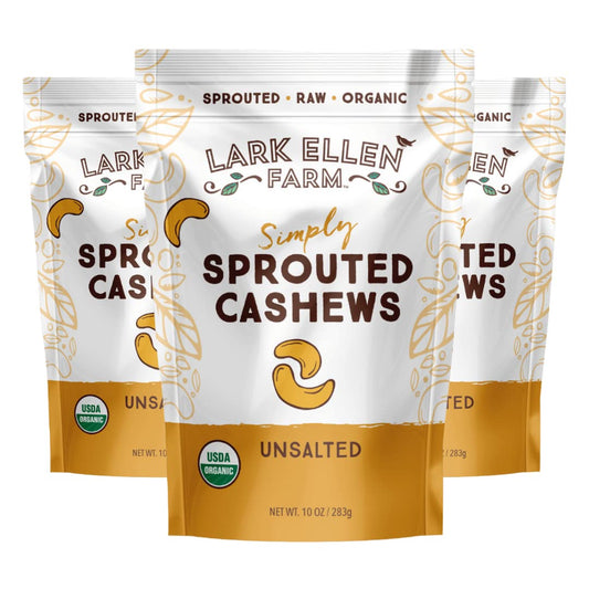 Lark Ellen Farm Whole Cashews Unsalted Raw Sprouted Nuts Certified USDA Organic GlutenFree Vegan Snacks 10 oz 3 pack