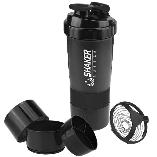 VIGIND Protein Shaker Bottle,16 oz Shake Cup for Protein Powder with Storage,Sports Water Bottle,Non Slip 3 Layer Twist Off 3oz Cups with Pill Tray Leak Proof Shake Bottles for Protein Mixes