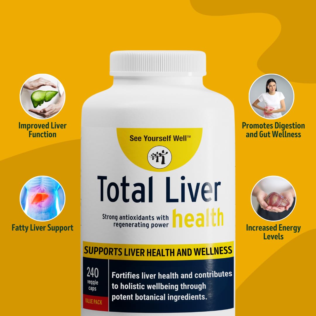 See Yourself Well Total Liver Health Supplement with Milk Thistle, Dandelion Root, Yarrow, Burdock Root, and Artichoke - 240 Vegan Capsules for Liver Function Support
