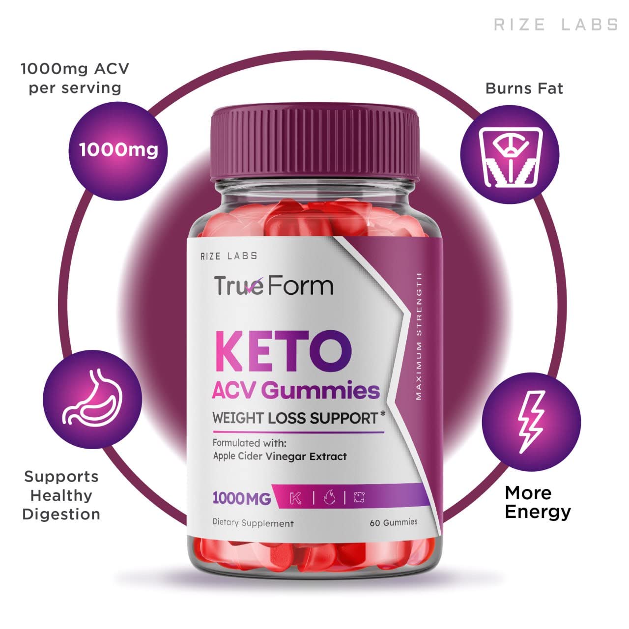 rize labs (2 Pack) True Form Keto Gummies - True Form Keto ACV Gummies for Weight Loss Support Belly Fat Apple Cider Vinegar Extract Keto+ACV Plus Supplement Energy avc Trueform Gomitas (120 Gummies)