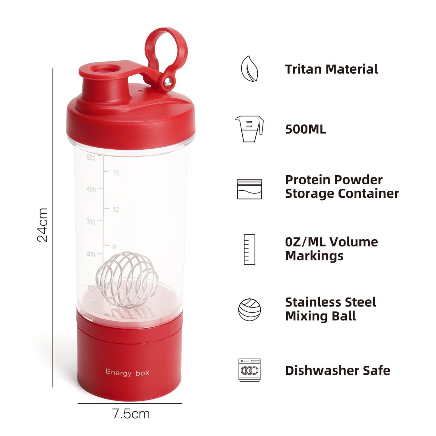 Yidata Shaker Bottle, 21 oz Portable Shaker Cup with Pill Organizer and Storage for Protein Powder Sports Water Bottle for Travel Workout Gym (Red)