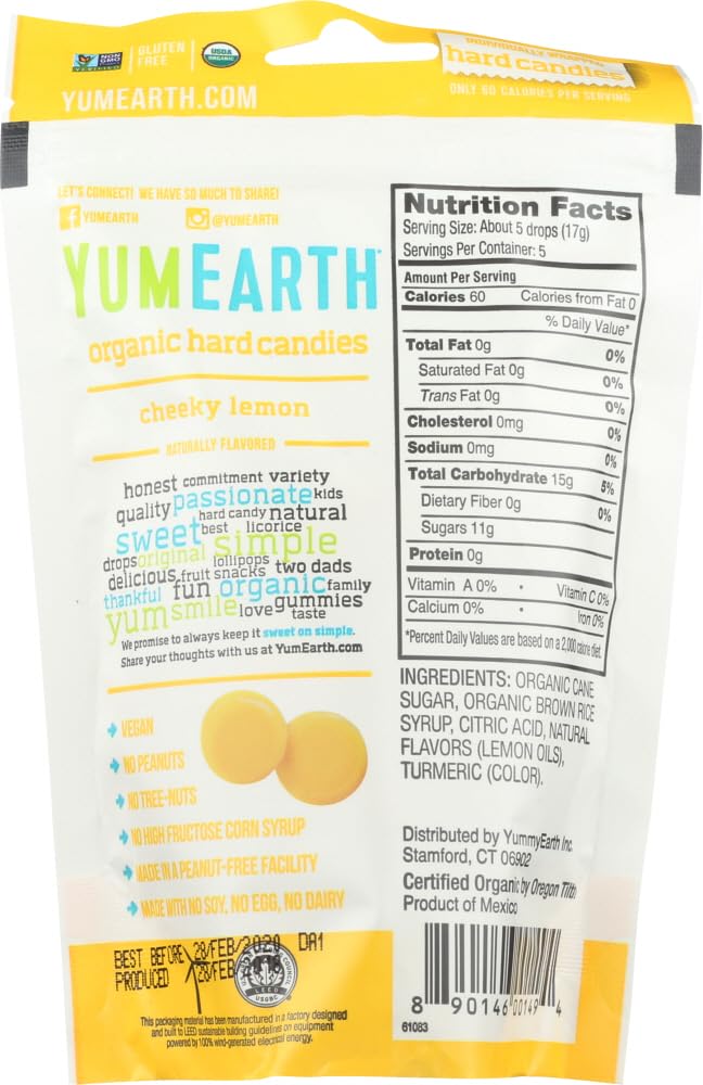 YumEarth Organic Hard Candies Cheeky Lemon 33 oz 935 gPack of 2