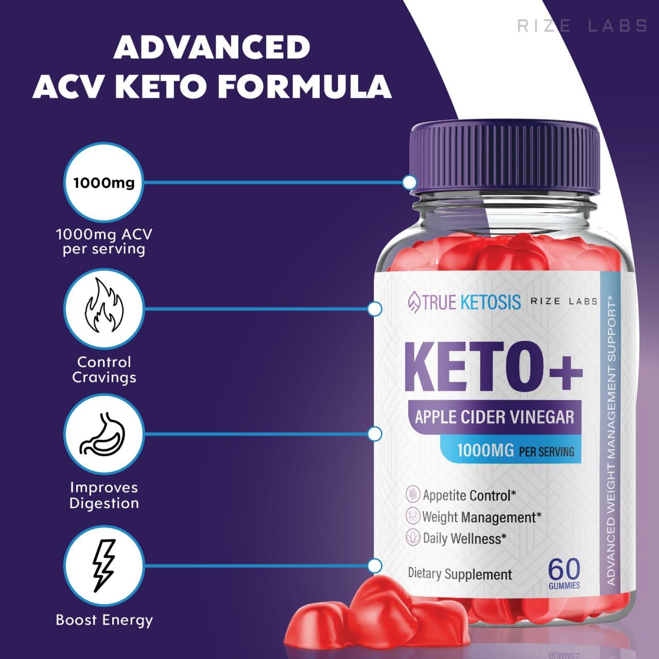rize labs - True Ketosis ACV Gummies for Advanced Weight Loss - Keto + ACV Slimming Belly Fat Diet Gummy AC (300 Gummies)