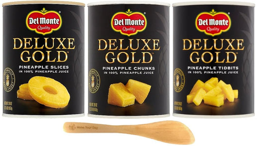 Delmonte Deluxe Gold Pineapple Slices Chunks Tidbits 20 Ounce Pack of 6  with Make Your Day Mini Spatula