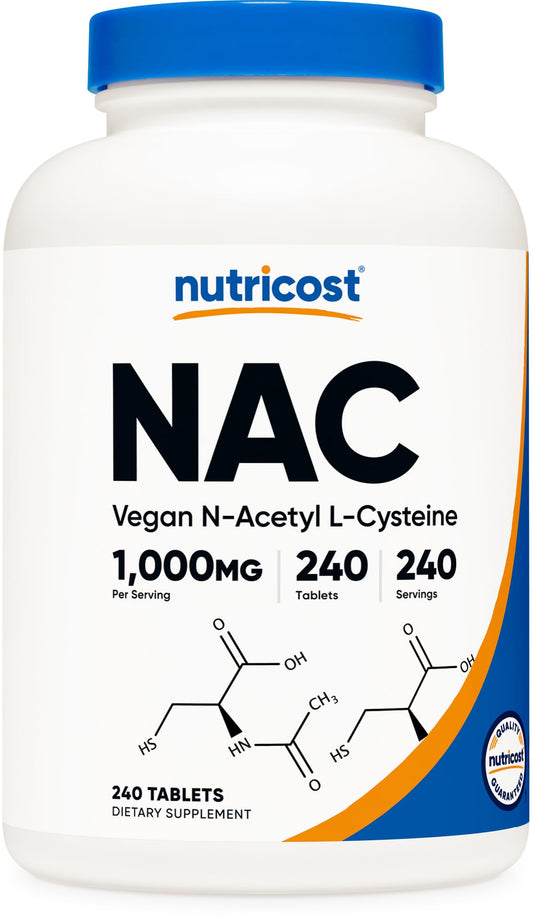 Nutricost N-Acetyl L-Cysteine (NAC) 1000 mg, 240 Vegan Tablets - GMO Free, Gluten Free, Vegetarian Supplement
