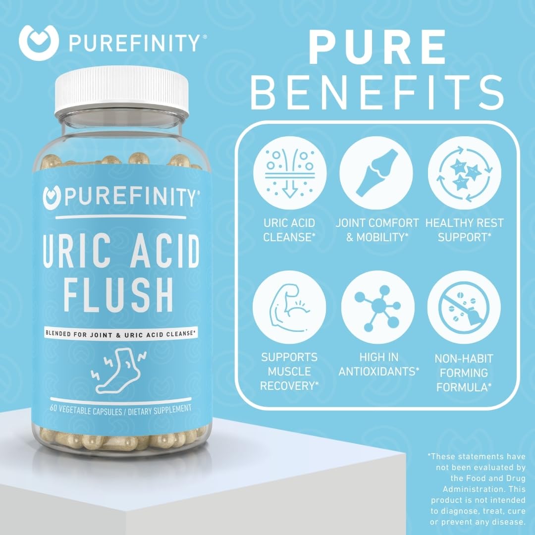 PUREFINITY Uric Acid Flush & Cleanse Capsules - Daily Joint Support for Adults with Tart Cherry Extract, Turmeric, Celery Seed, Chanca Piedra, and Bromelain (30 Count)