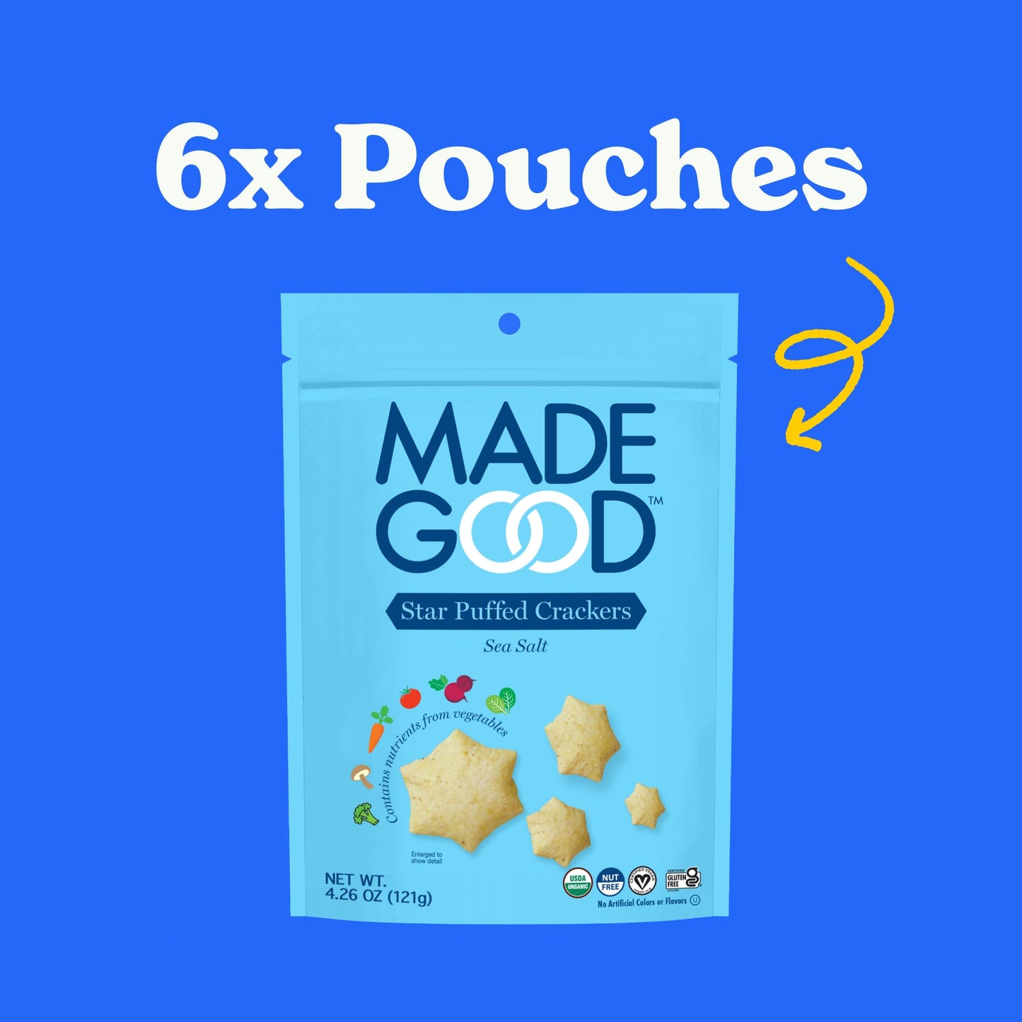 MadeGood Star Puffed Crackers Sea Salt 6 Bags 426oz Each Gluten Free Crackers