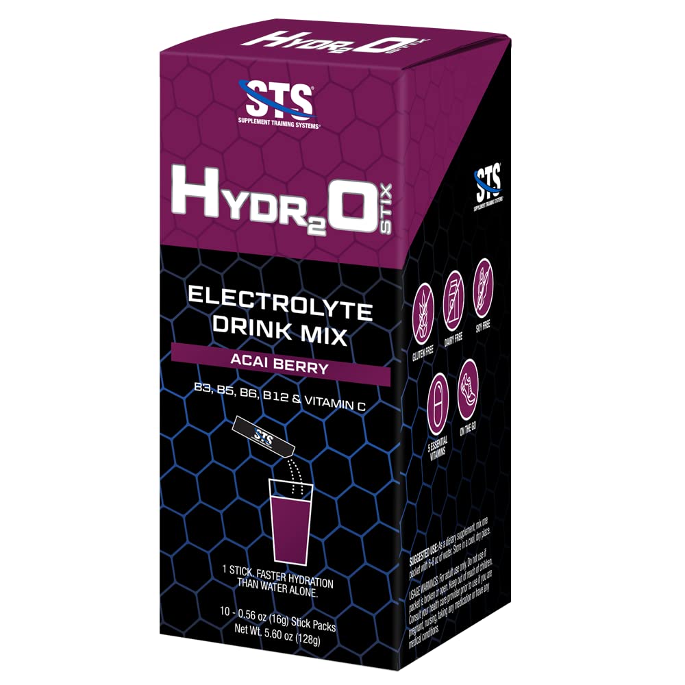 STS Hydro Stix Hydration Powder Packets Acai Berry Electrolyte Replacement Single Serving Easy Open - 10 Pack (16 Gram)