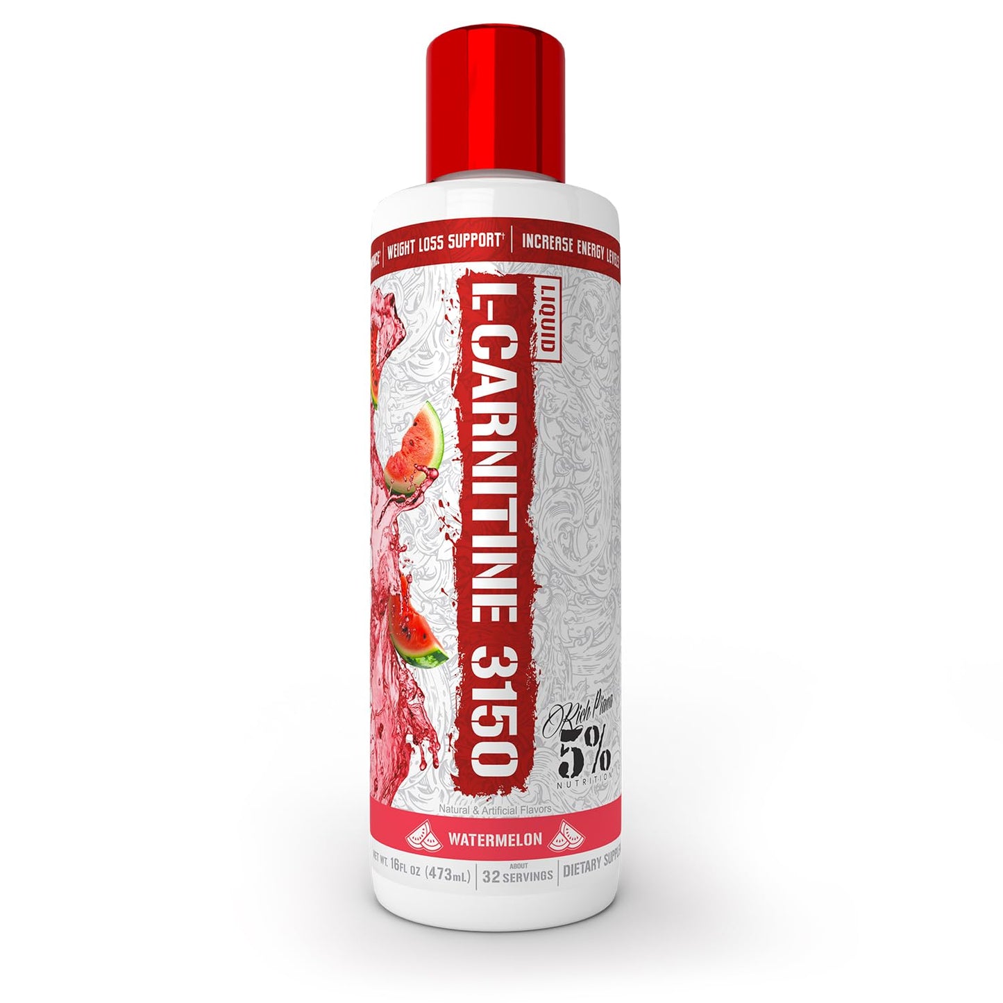 5% Nutrition Rich Piana Liquid L-Carnitine 3150 | Premium 4 Source Blend + GBB, The Super Carnitine (Watermelon Candy)