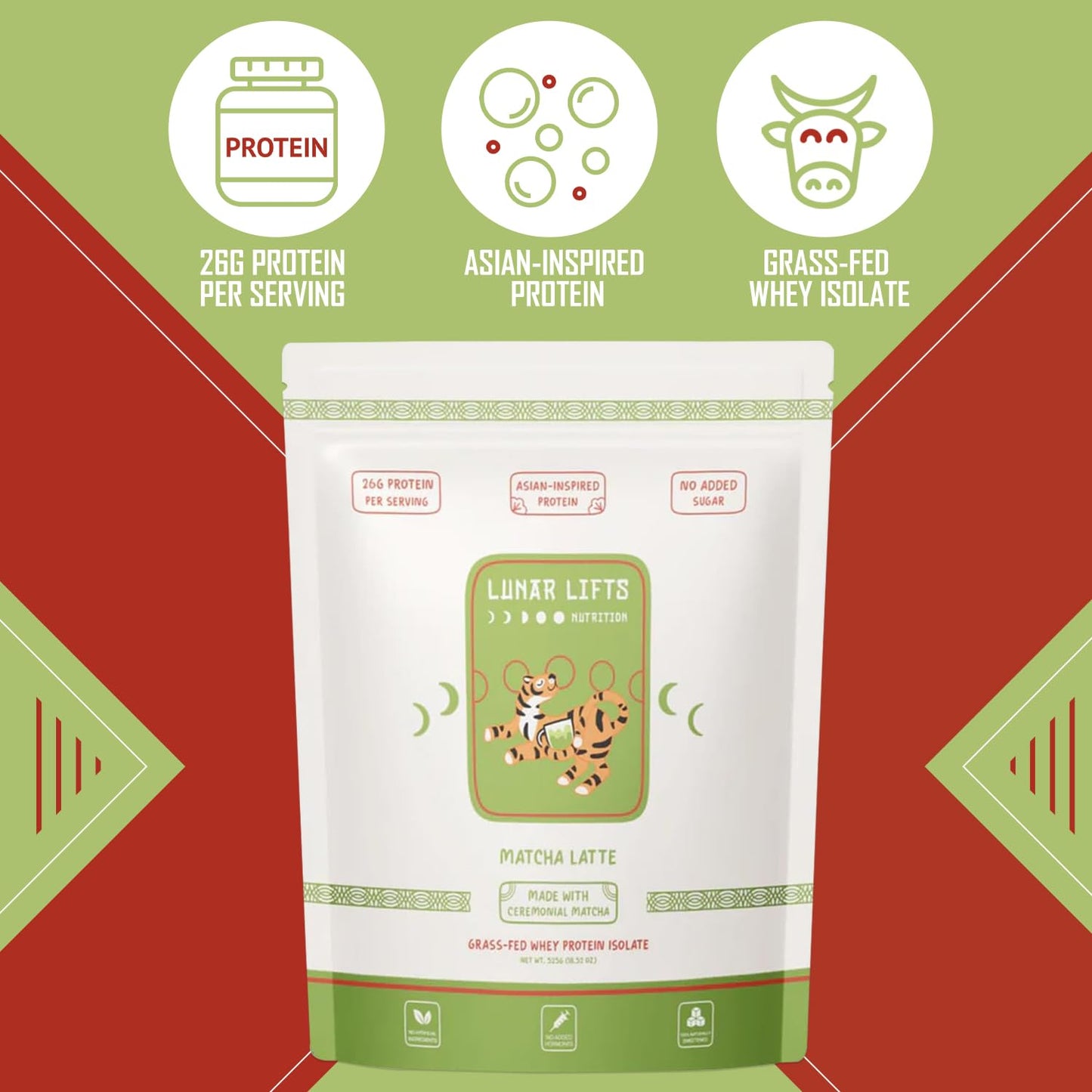 Lunar Lifts Nutrition Matcha Latte - Boba Tea Protein Powder | 26g Whey Protein Isolate Matcha Powder | Ceremonial-Grade Matcha Bubble Tea Protein Powder | No Added Sugar & Artificial Ingredients