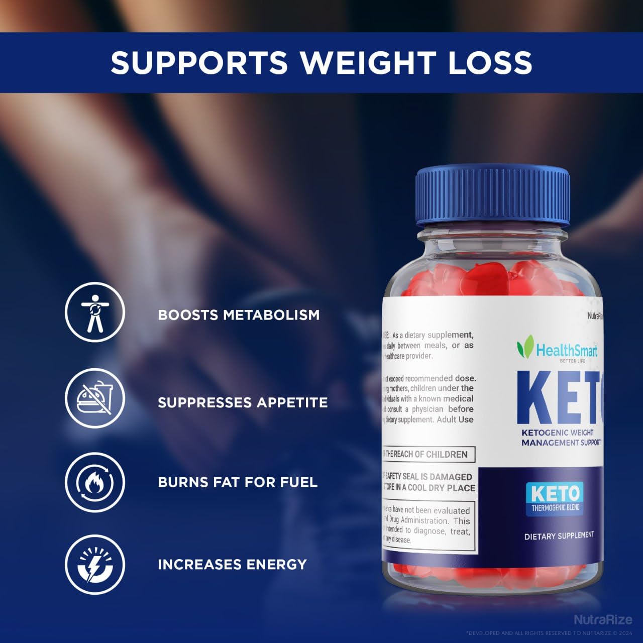 NutraRize HealthSmart Keto ACV Gummies for Advanced Weight Loss, Maximum Strength Supplement, Gomitas Reviews (60 Gummies)