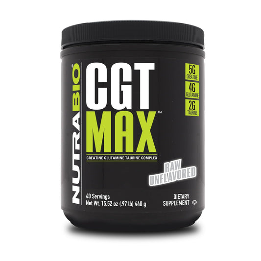 NutraBio CGT-MAX Powder- Creatine, Glutamine and Taurine to Support Muscle Recovery and Strength - 40 Servings - Unflavored