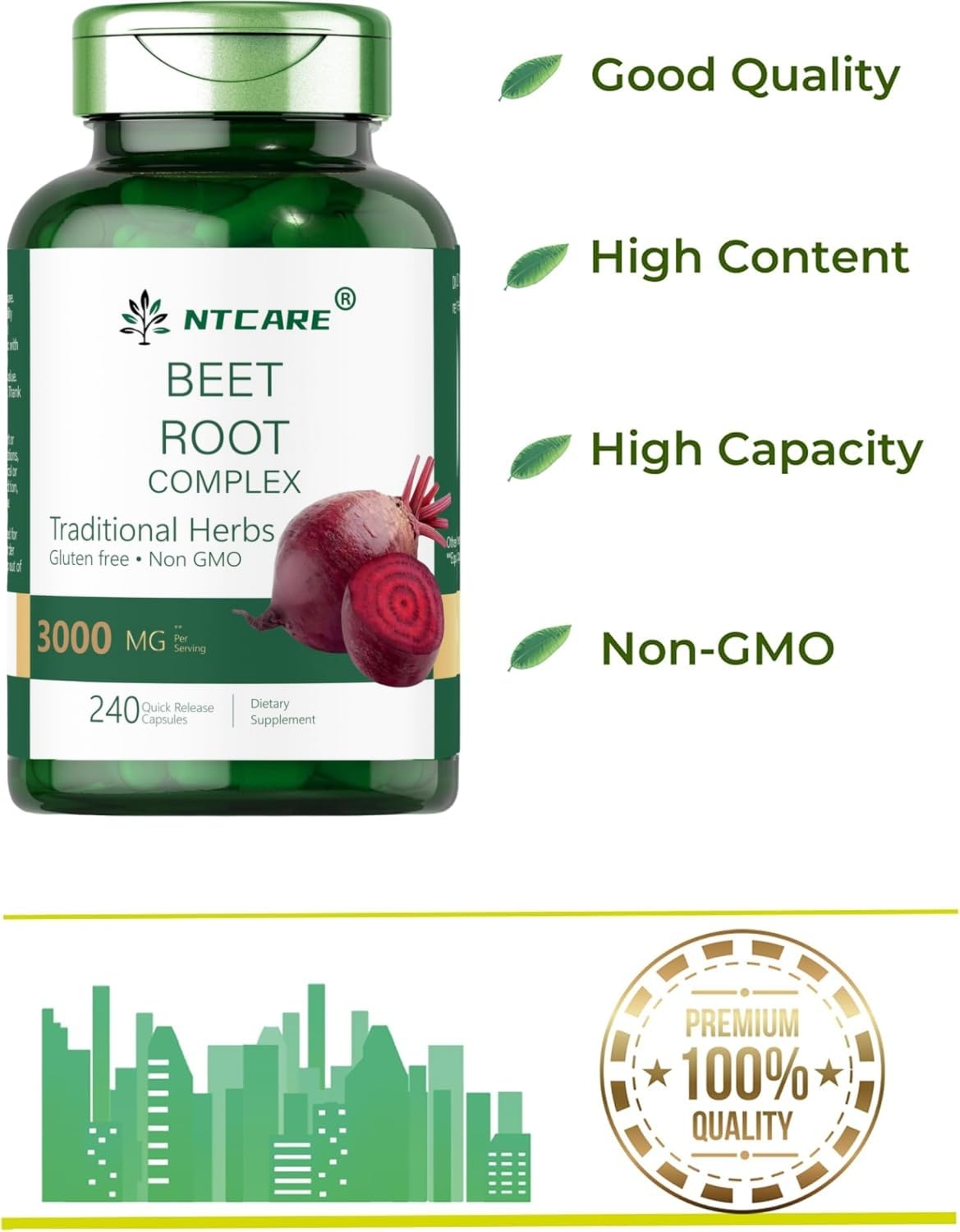 NTCARE Beet Root Complex, 3000 mg, 240 Quick Release Capsules, Gluten Free, Non-GMO
