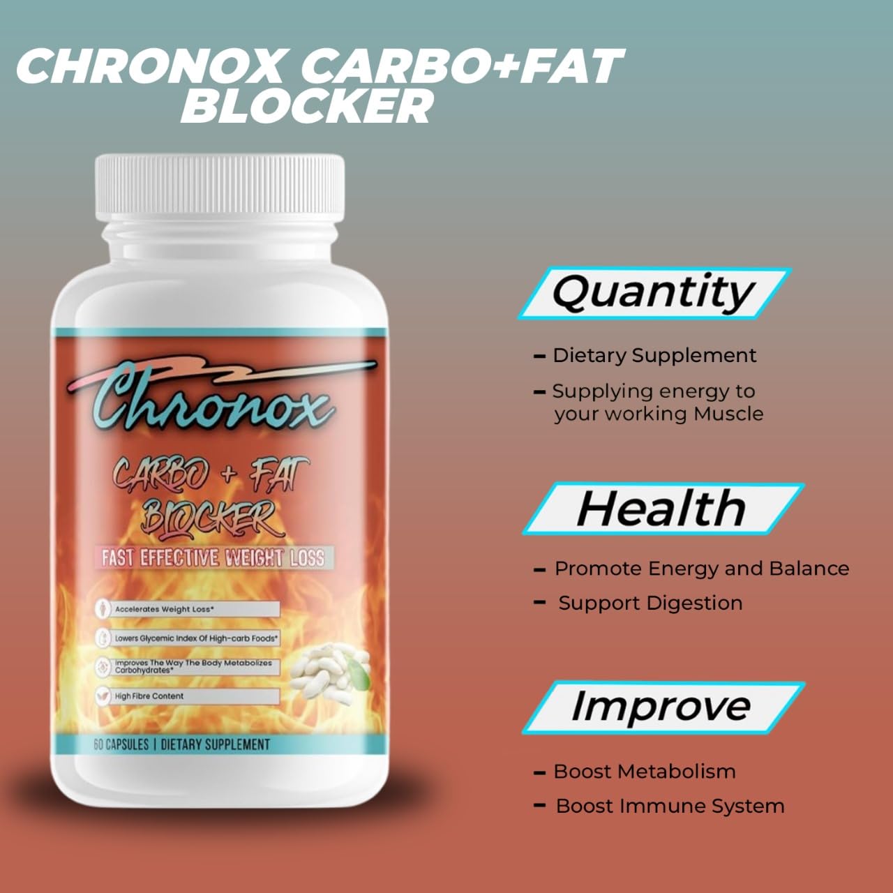 Chronox (60 Capsules Kidney Bean Extract Weight Loss Diet Capsules - Supports Balanced Carbohydrate Metabolism - Suitable for Men and Women - Non-GMO, Vegan Dietary Supplement