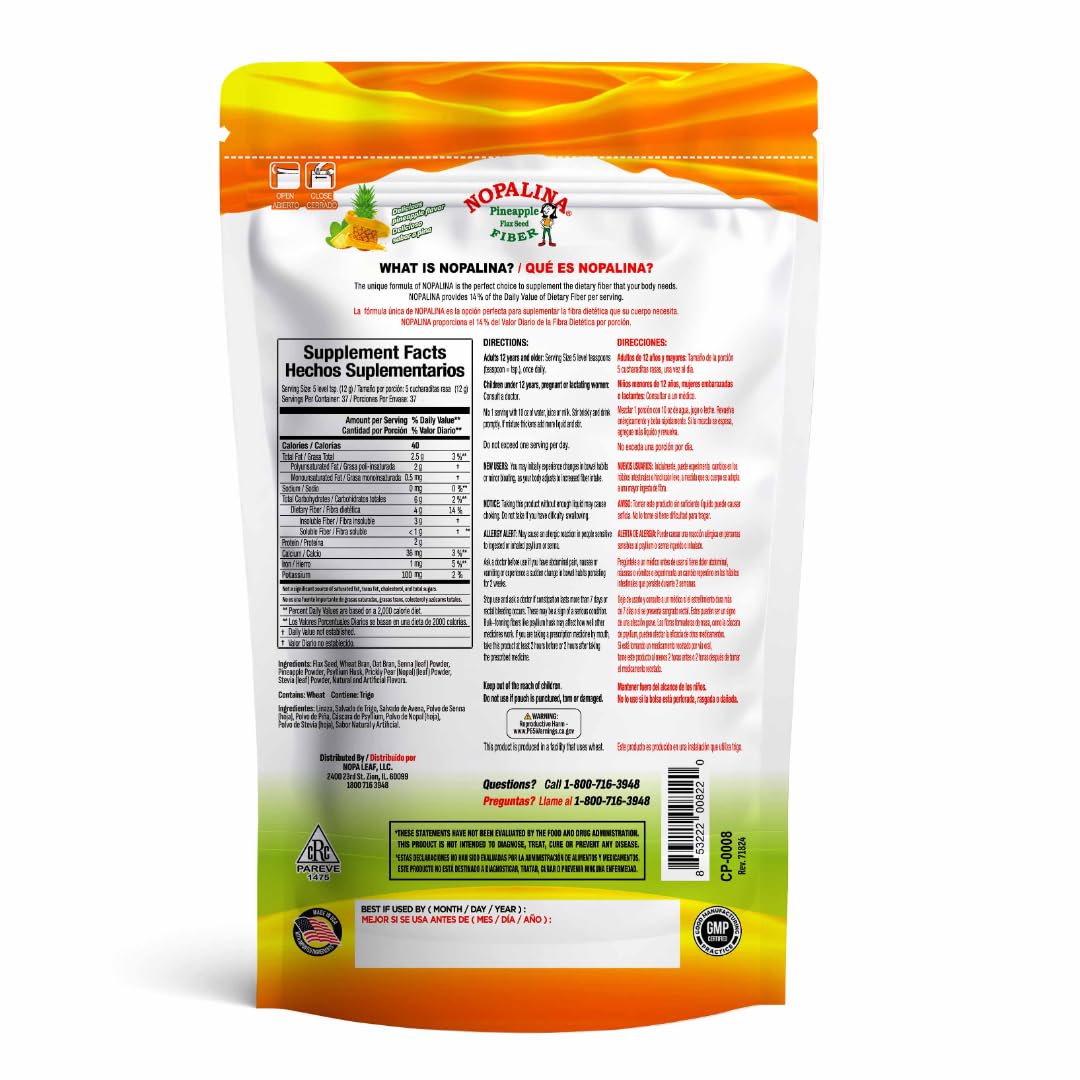 Nopalina Colon Detox Fiber (Flax Seed) - Pineapple Flavor (1LB)