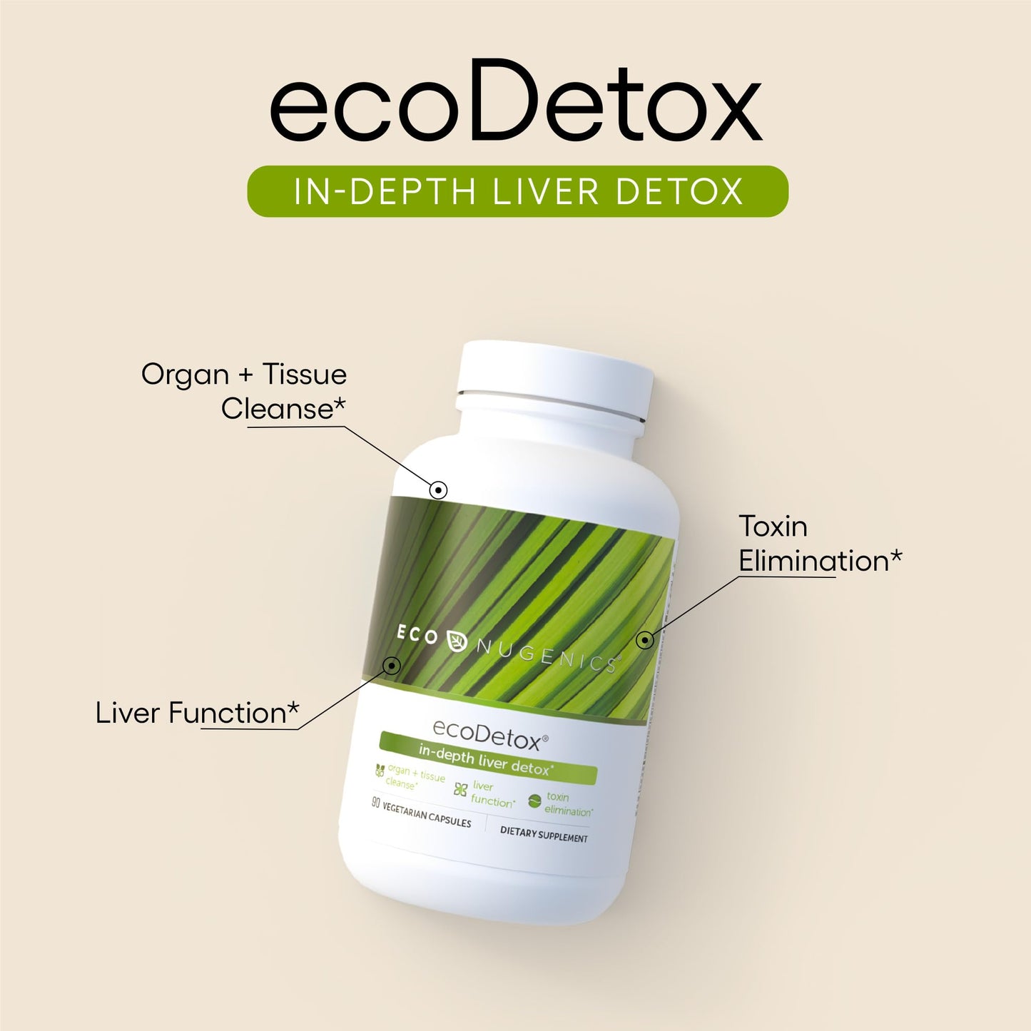 EcoNugenics ecoDetox Supplement for Liver Detox & Total Body Cleanse - Helps Enhance Digestive Health & Energy - Formulation w/Milk Thistle, Vitamin B12, Magnesium & More - 90 Capsules