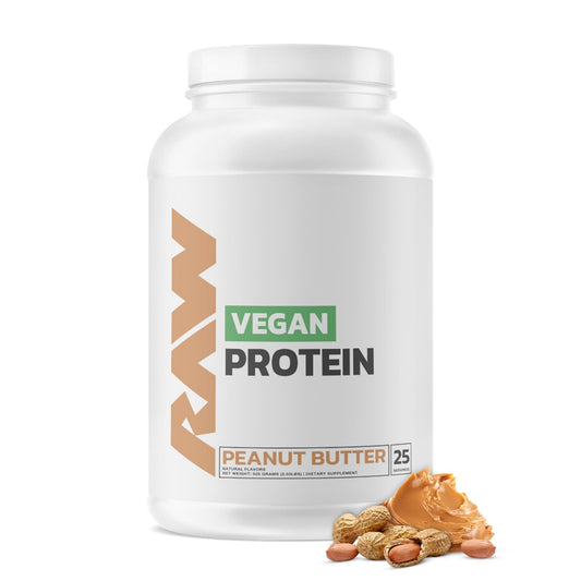 RAW Vegan Protein Powder, Peanut Butter - 20g of Plant-Based Protein Powder & Fortified with Vitamins for Muscle Growth & Recovery - Low-Fat, Low Carb, Naturally Flavored & Sweetened - 25 Servings