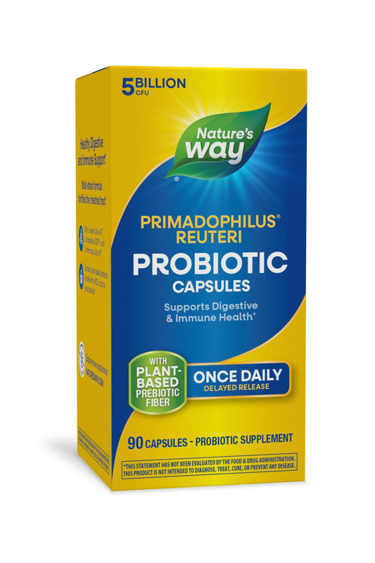 Nature's Way Primadophilus Reuteri Probiotic, Supports Digestive & Immune Health*, 5 Billion Live Cultures, 90 Capsules (Packaging May Vary)