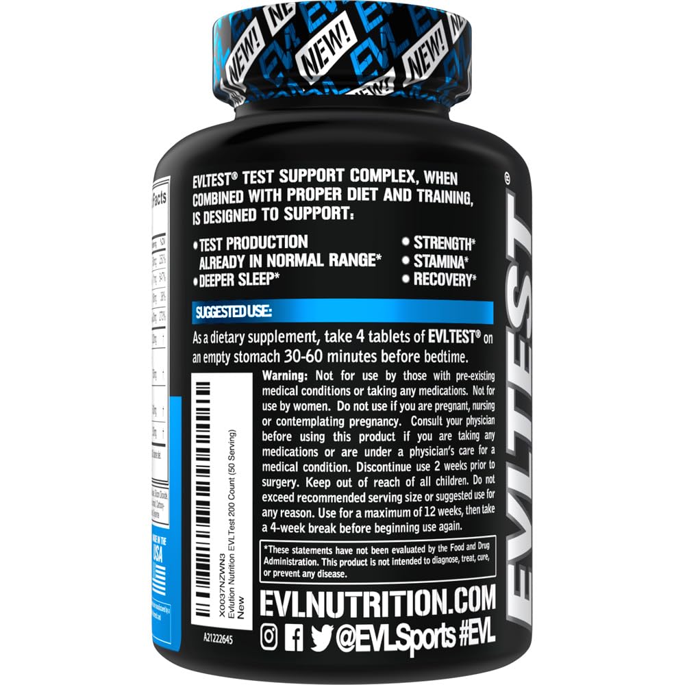 EVL Testosterone Booster for Men - Post Workout Recovery Testosterone Support Supplement with DIM Plus D Aspartic Acid and Fenugreek and Tribulus - EVLTest for Men Post Workout Supplement