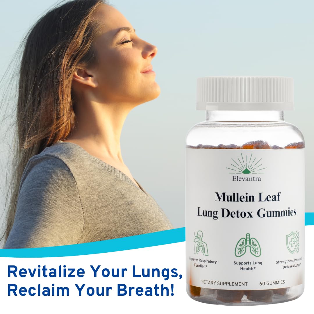 Mullein Leaf Lung Detox Gummies | Mullein Leaf Extract | Lung Detox for Smokers| Cleanser Detox | Mucus Relief | Mullein Extract | Lung Cleanse | Smoker Detox | Better Lungs | 1000 mg | Lung Health