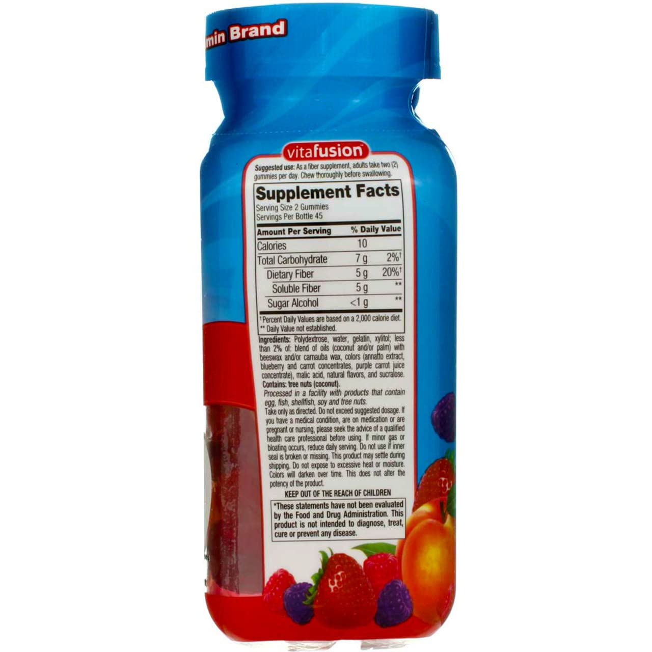 Vitafusion Fiber Well Sugar Free Gummies Dietary Supplement, Peach/Strawberry/Berry, 90 Ct (6 Pack) (Bundle)