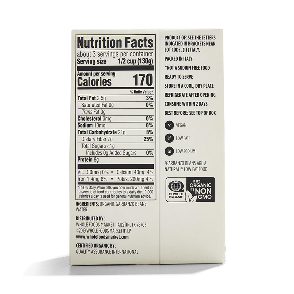 365 by Whole Foods Market Organic Unsalted Garbanzo Beans 134 Ounce