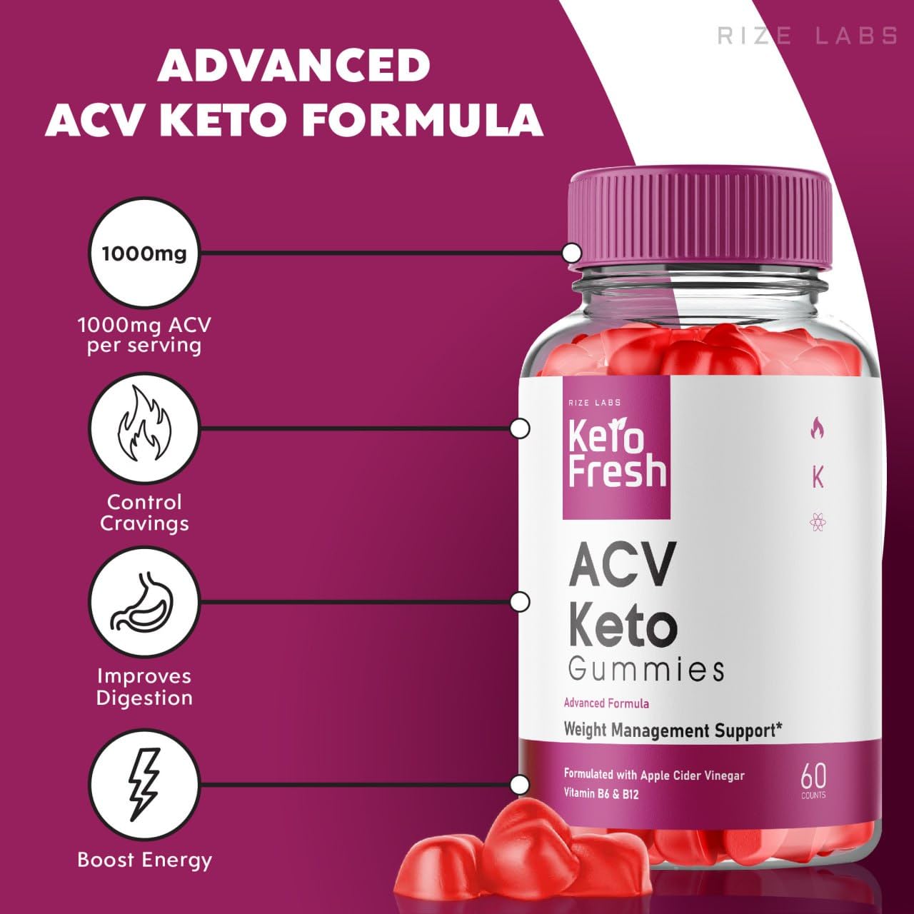 rize labs - Keto Fresh ACV Gummies for Advanced Weight Loss, Gummies to Increase Energy Levels, Used to Improve Sleep and Prevents Fatigue (120 Gummies)