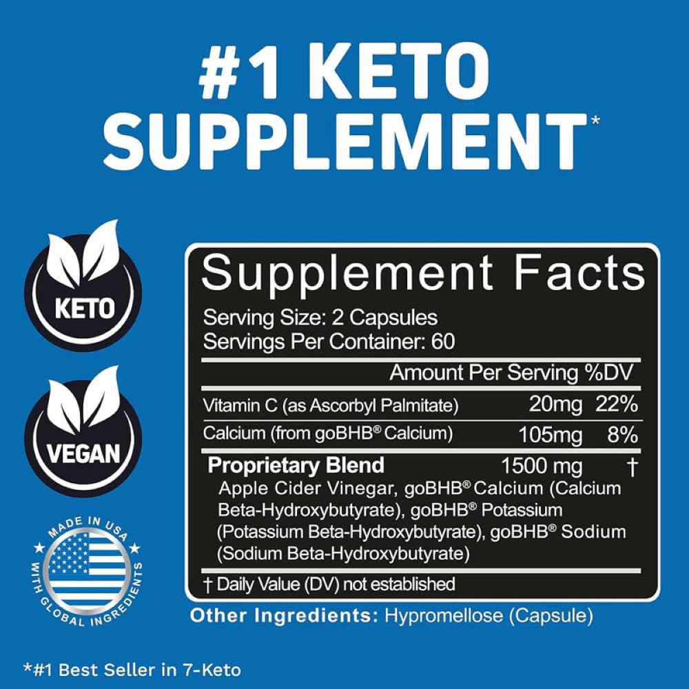 Herbtonics GLP-1 Support Supplement - Apple Cider Vinegar Capsules & Keto BHB | Keto Diet Pills for Women & Men | Supports Appetite & Metabolic Function | 240 Keto ACV Capsules