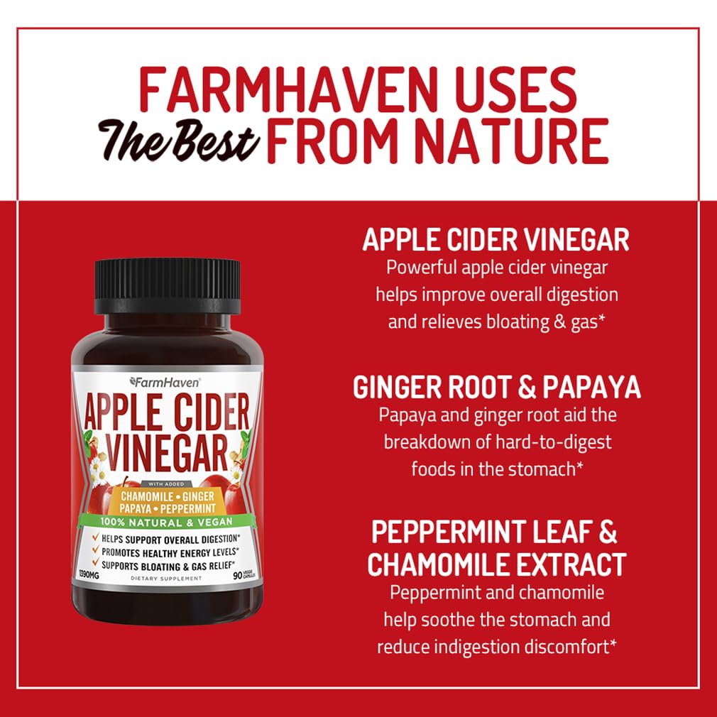 Apple Cider Vinegar Capsules with Ginger, Papaya & Chamomile | 1390mg | Supports Digestion, Immunity | Like with Mother | Non-GMO & 100% Natural | 450 Capsules