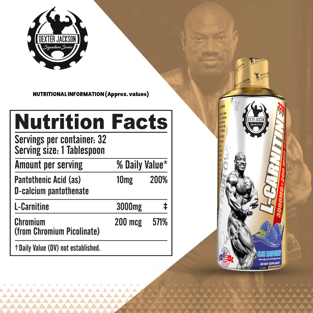 DEXTER JACKSON Gold Series L-Carnitine 3200 | 473.28 Ml (32 Serving, Blue Raspberry)