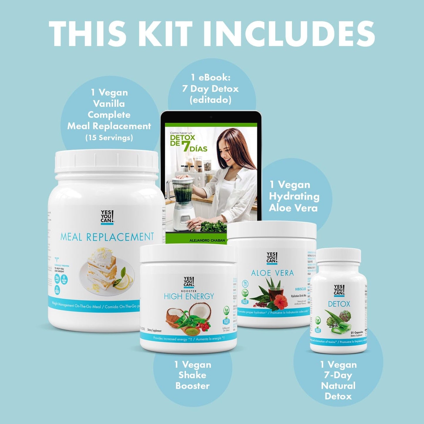 Yes You Can! Detox Plus Kit (Meal Replacement Vanilla, Aloe Vera Mango) - Complete Meal Replacement Powder, High Energy Shake Booster, Aloe Vera Detox Supplement, Health Transformation