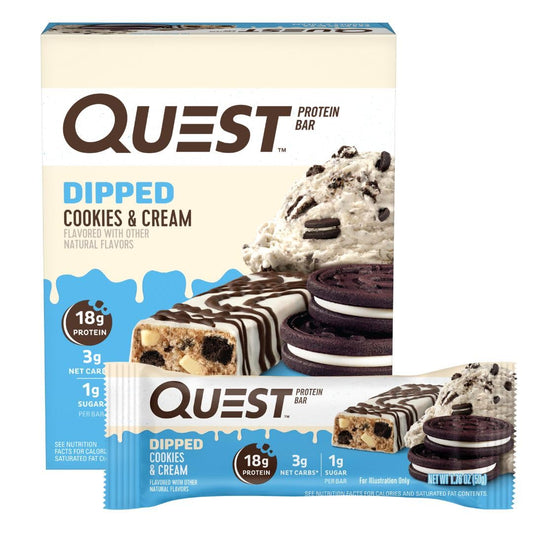 Quest Nutrition Dipped Cookies & Cream Protein Bars, High Protein, Low Carb, Gluten Free, Keto Friendly, 4 Count