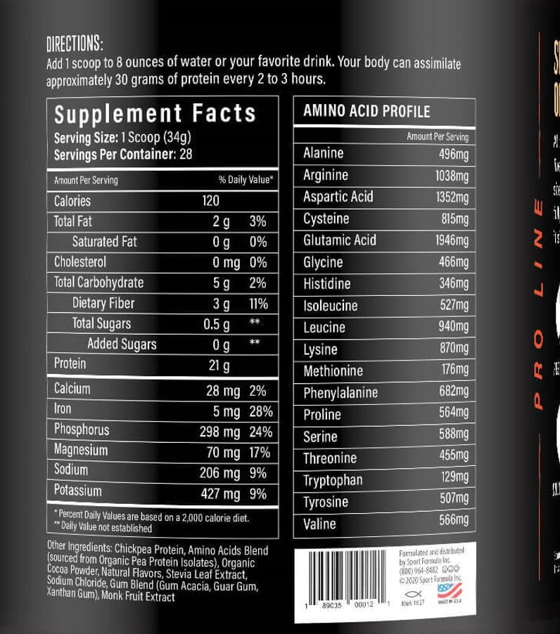 Sport Formula Chickpea Protein Powder, Organic and Vegan Plant Based Protein, All Natural Protein Powder with Essential Amino Acids, Chocolate Flavor, only 2 net Carbs with 21 Grams Protein