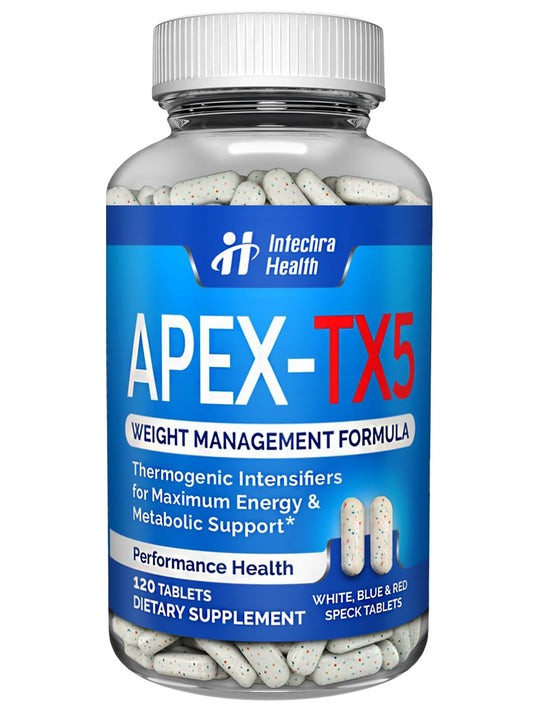 APEX-TX5 Weight Management Dietary Supplement 120 White Blue Red Speck Tablets Manufactured in the USA Highest Professional Quality