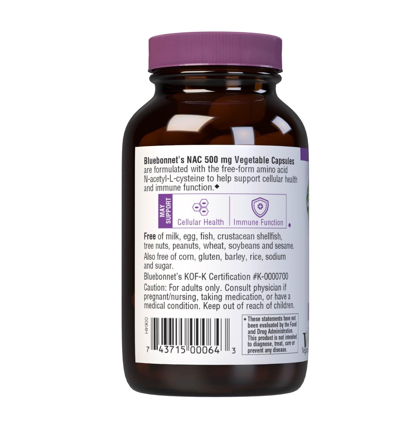 Bluebonnet NAC 500 mg Vitamin Capsules, 60 Count