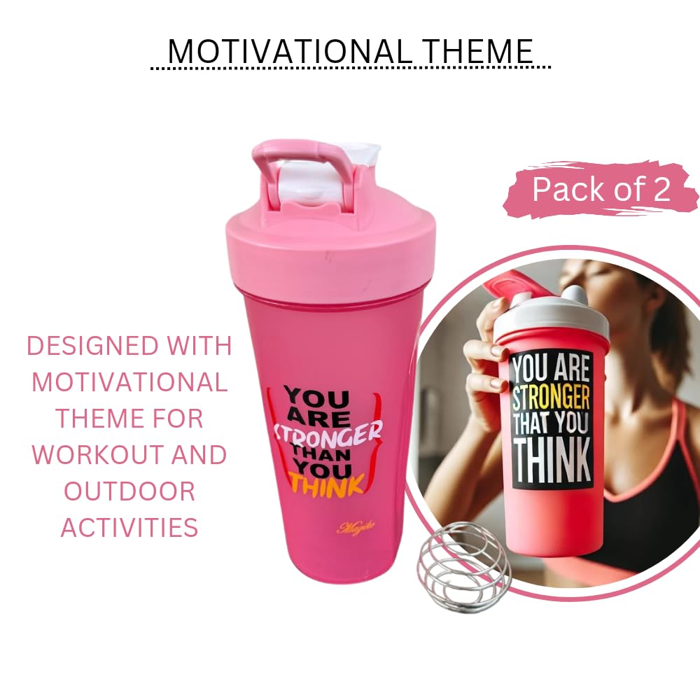 Magiko Protein Shaker Motivational Sports and Outdoor 28oz Nutrition Water Bottle (Pink/Silver)