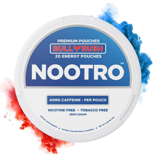 Nootro Energy Pouches | Caffeine Pouches | Nootropics | 40 mg Natural Caffeine | Vitamin B6 | Magnesium | Sugar Free | Nicotine Free | Tobacco Free | 20 Pouches Per Can | 1 Pack (Bull Rush)