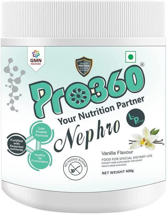 AZAZ Pro360 Nephro LP - Non-Dialysis Care Nutritional Protein Drink (Vanilla Flavour) No Added Sugar, Special Dietary Supplement for Kidney / Renal Health, 400 Gm