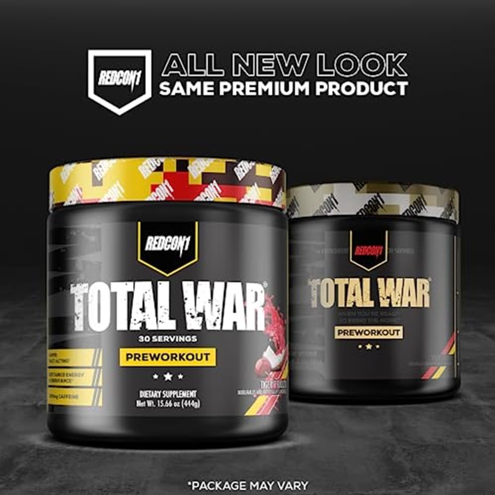 REDCON1 Total War Preworkout - Contains 320mg of Caffeine from Green Tea, Juniper & Beta Alanine - Pre Work Out with Amino Acids to Increase Pump, Energy + Endurance (Sour Gummy Bear, 30 Servings)
