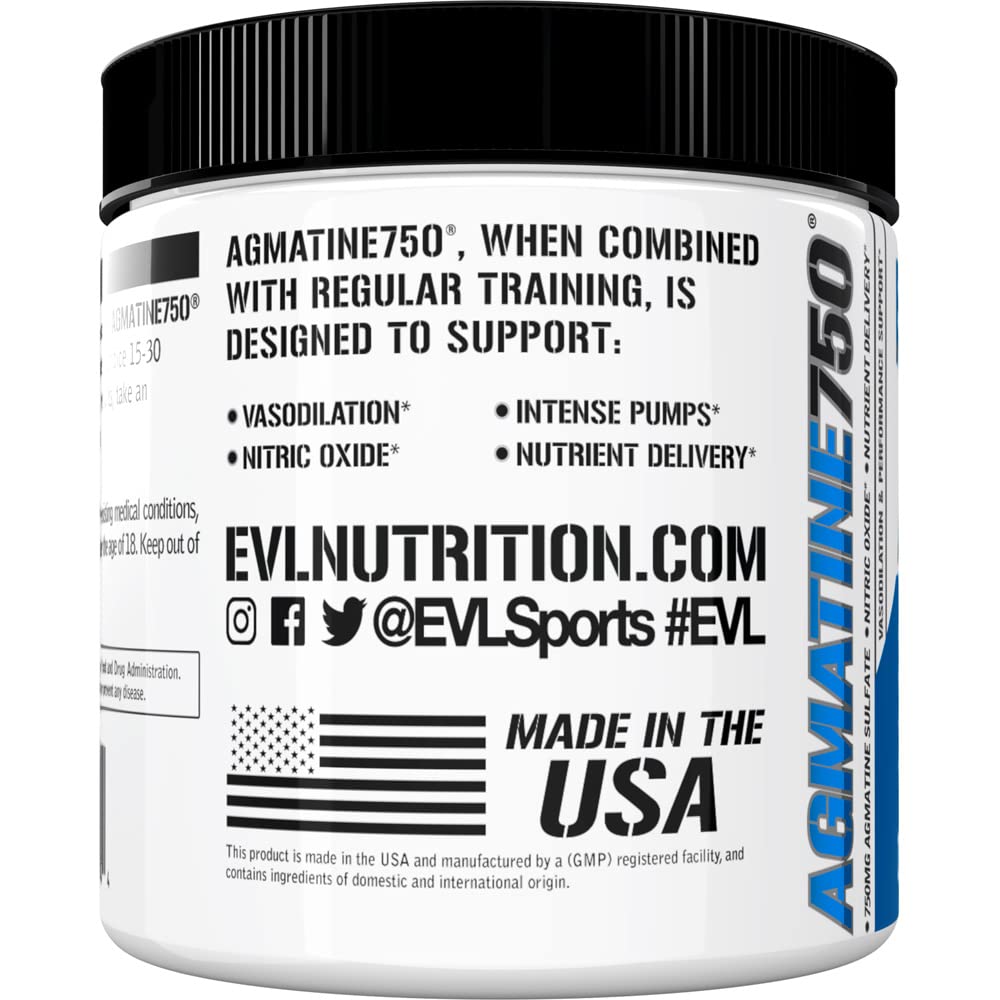 Evlution Agmatine Sulfate Nitric Oxide Powder Nutrition High Strength Agmatine Sulfate Powder Nitric Oxide Supplement for High Intensity Pumps Muscle Growth Recovery and Performance - Unflavored