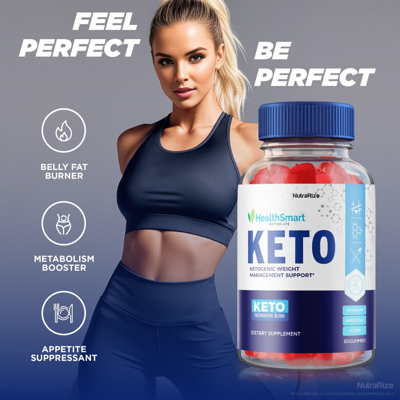 NutraRize HealthSmart Keto ACV Gummies for Advanced Weight Loss, Maximum Strength Supplement, Gomitas Reviews (60 Gummies)