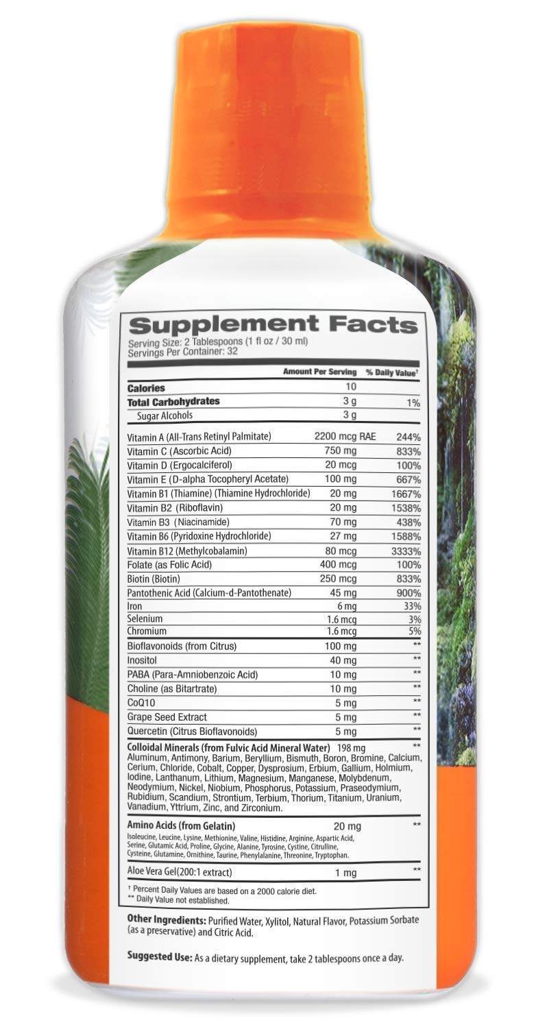 Tropical Oasis Mega Plus - Liquid Multivitamin and Mineral Supplement - Includes 85 Vitamins & Minerals, 20 Amino Acids + CoQ10, Grape Seed Extract & Organic Aloe Vera - 32oz, 32 Servings, 33460