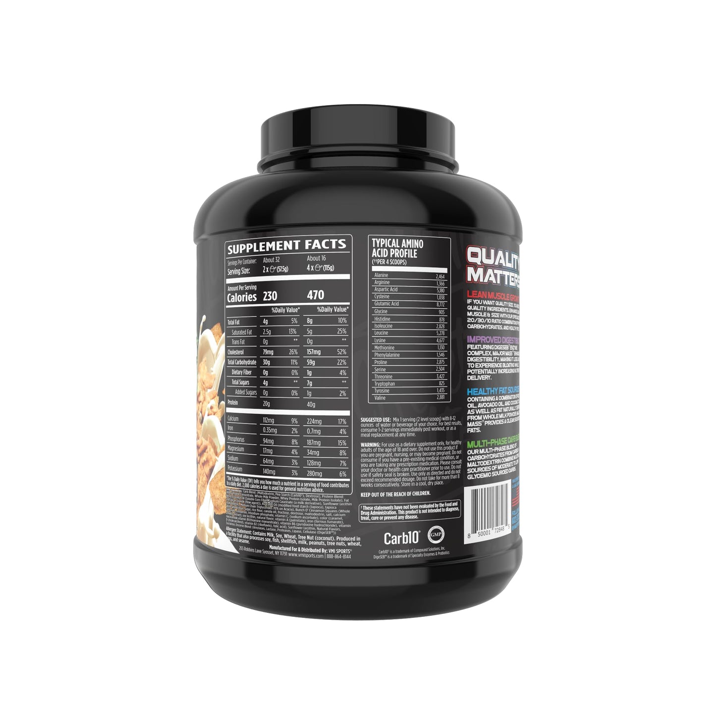 VMI Sports | Major Mass Lean Mass Gainer | Mass Gainer Protein Powder for Muscle Gain | Weight Gainer Protein Powder for Men | Weight Gainer for Women (Cinnamon Crunch, 4 Pounds)