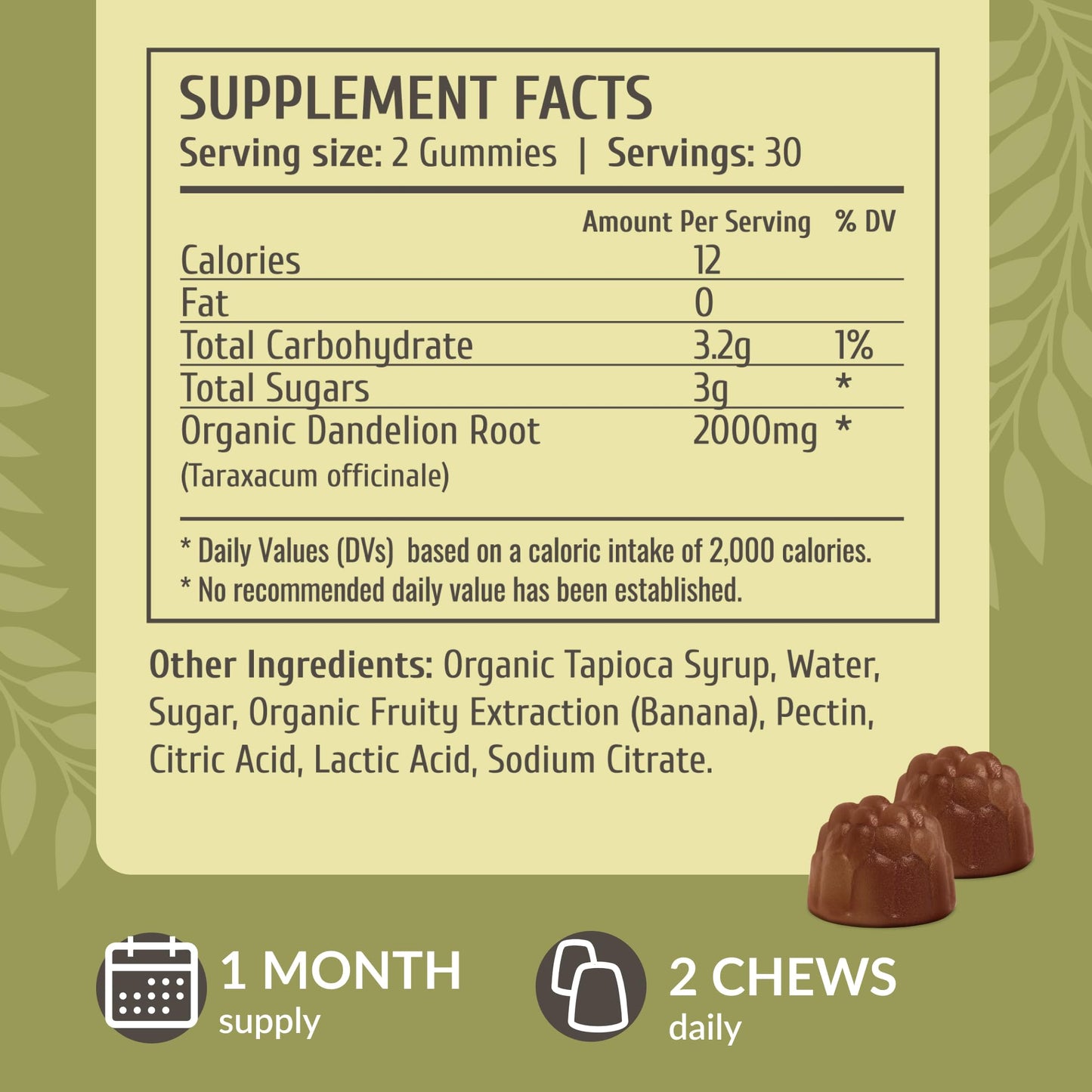 HERBAMAMA Dandelion Root Gummies - 2000mg Dandelion Herb for Liver and Kidney Cleanse Support - Vegan, Non-GMO Liver Support Supplement - 60 Pectin-Based Banana-Flavored Chews